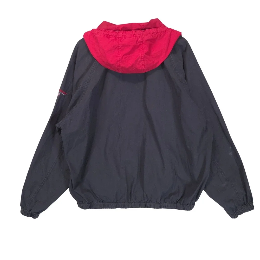 Vtg Polo Sport Ralph Lauren Mens Windbreaker Jacket L Black Red Hood 90s Hip Hop